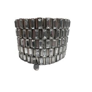 Artisan Marlyn Schiff Baguette Rhinestone Wide Stretch Rocker Glam Bracelet